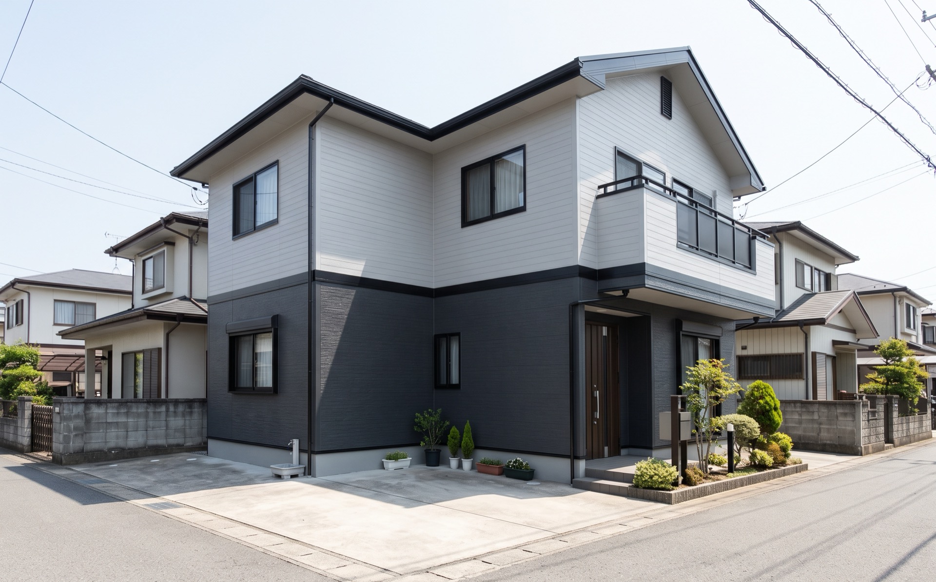 二色に塗り分けた住宅の外壁